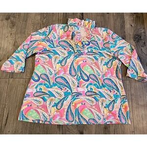 Lulu B Paisley Bright Top Colorful Ruffled  Plus Size 1x Stretch Knit Artsy Art